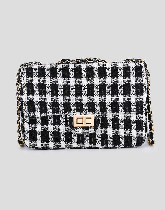 tweed schoudertas zwart
