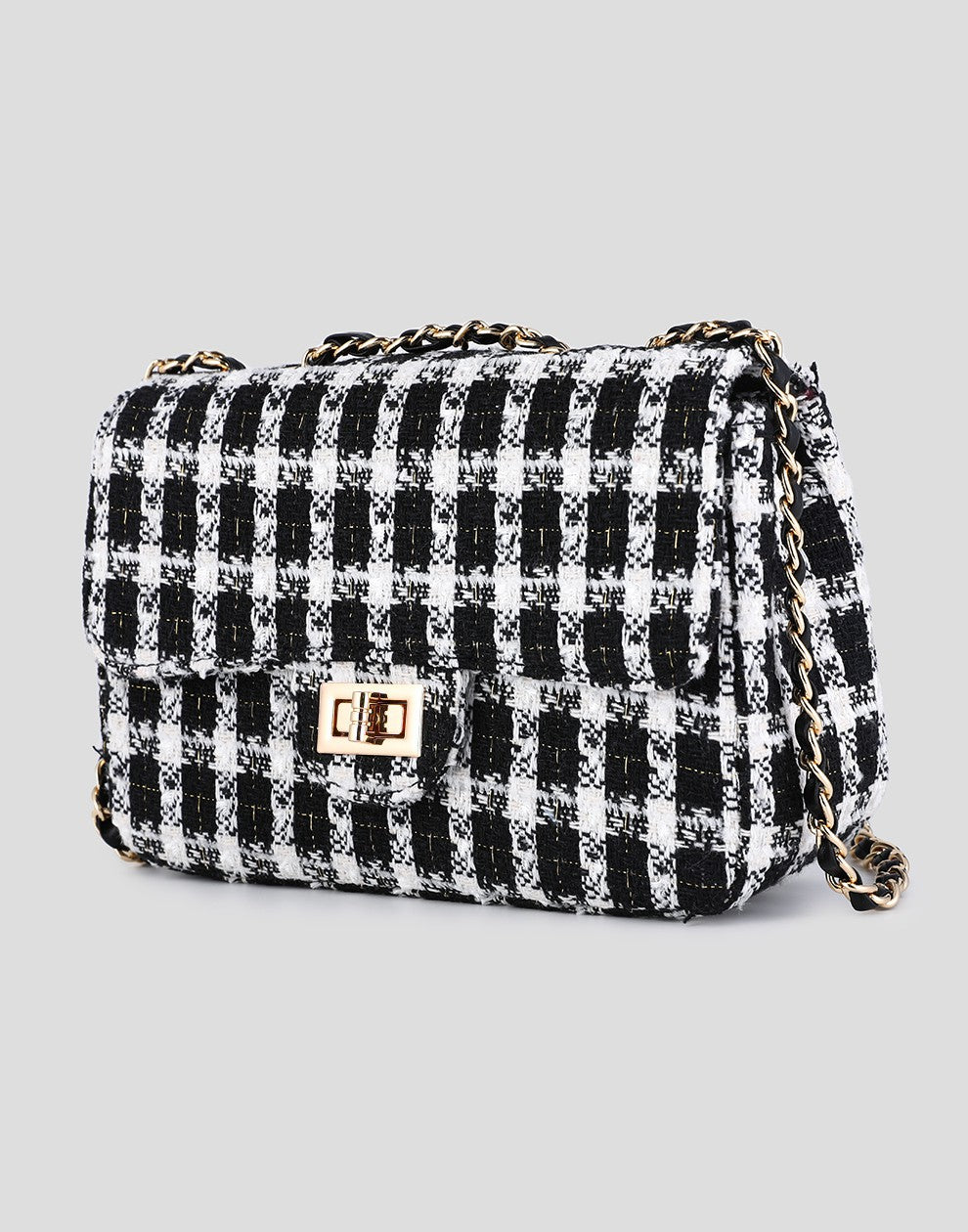 tweed schoudertas zwart