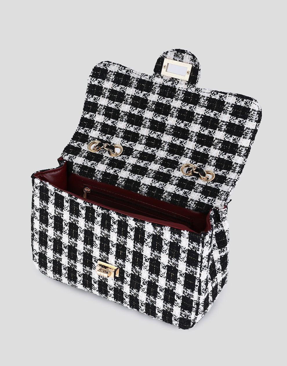 tweed schoudertas zwart