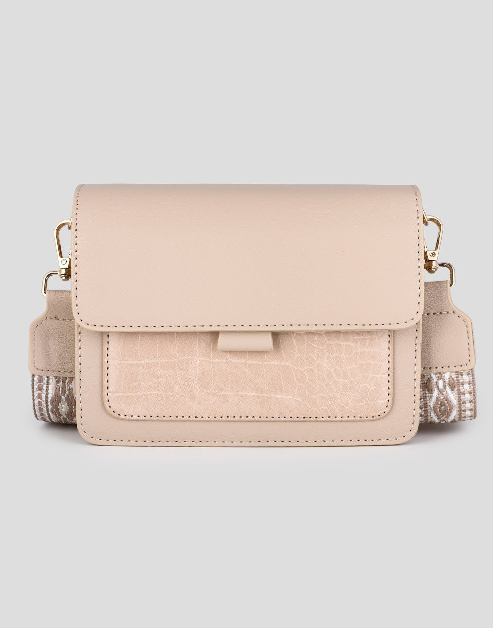 Schoudertas beige croco met luxe band
