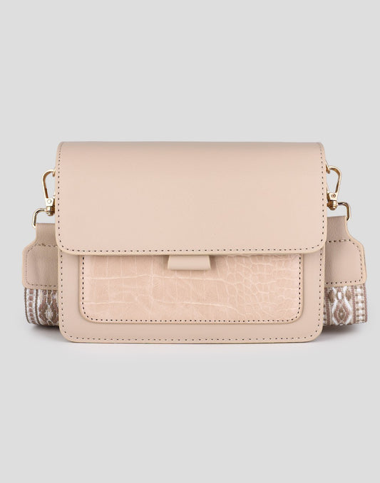 Schoudertas beige croco met luxe band
