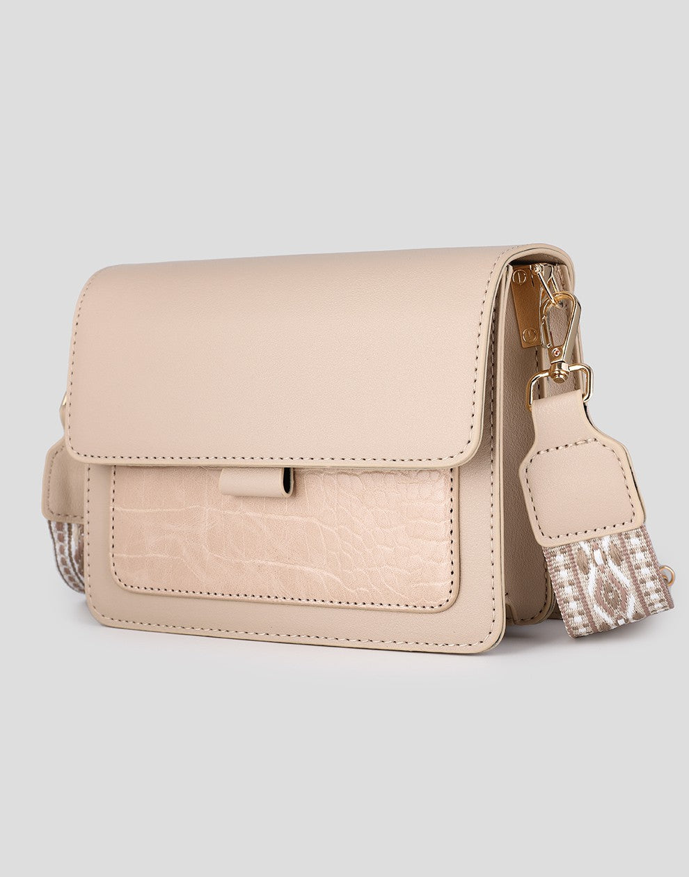 Schoudertas beige croco met luxe band