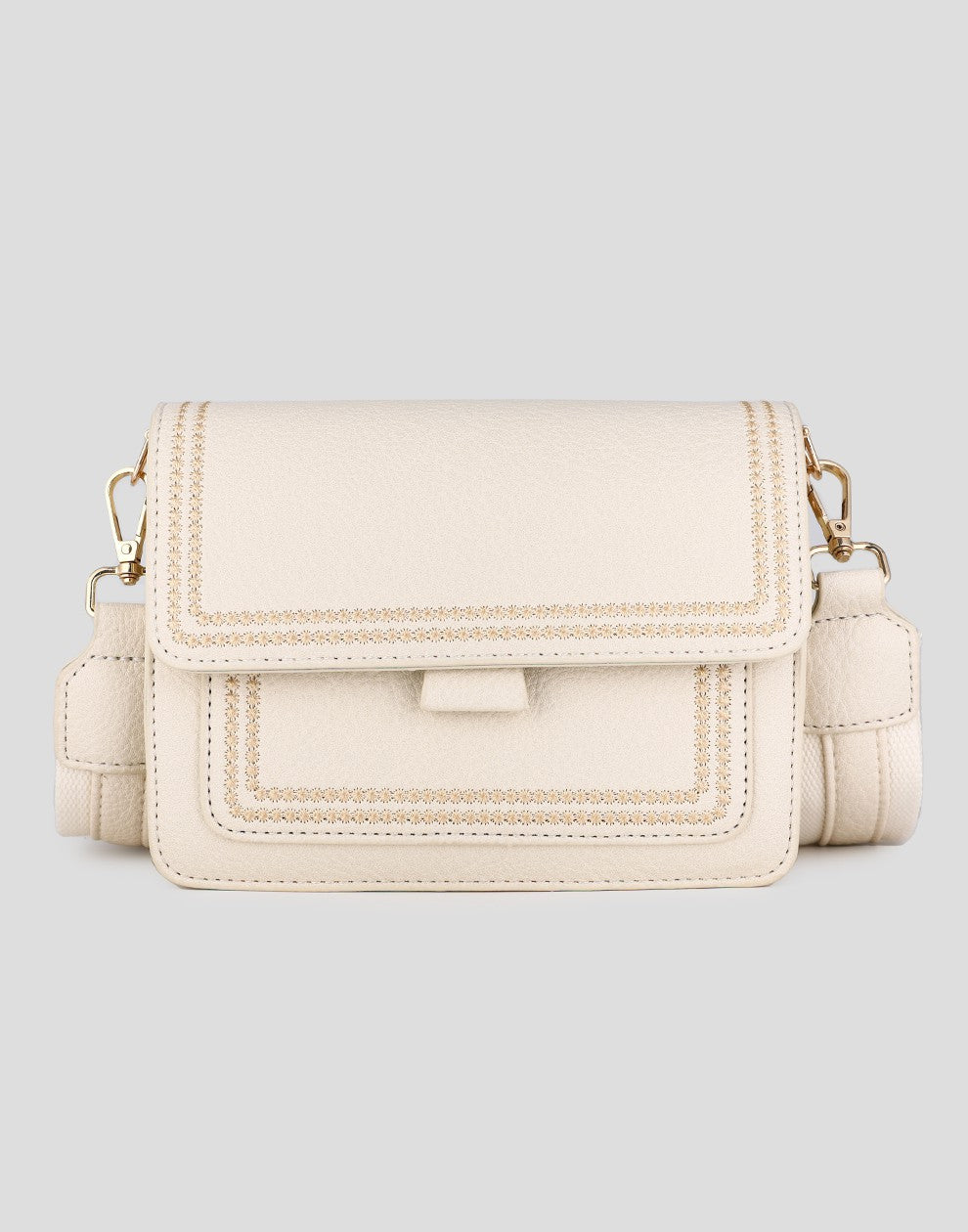 Schultertasche mit genähtem Rand, Beige