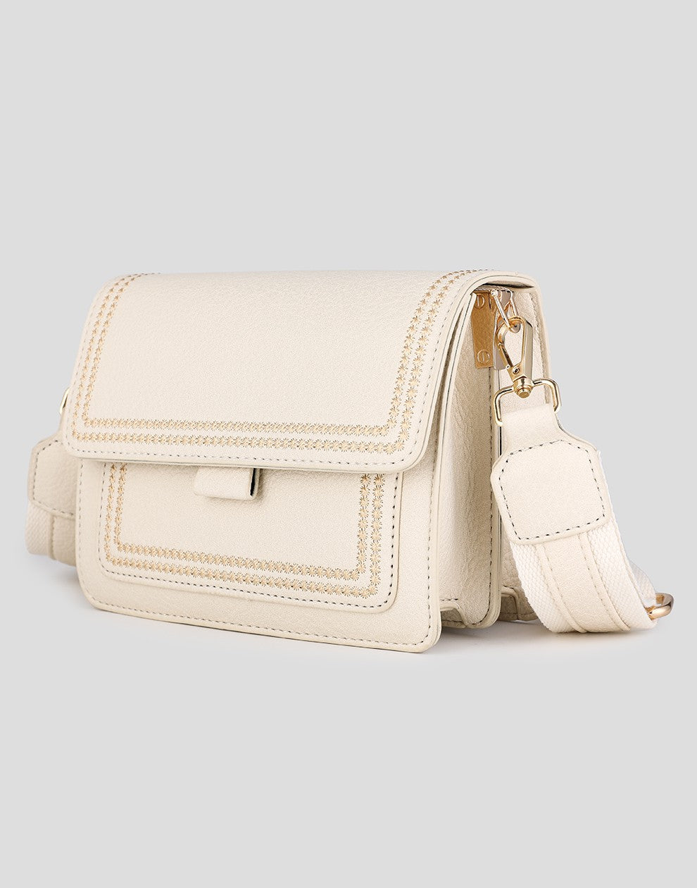 Schultertasche mit genähtem Rand, Beige