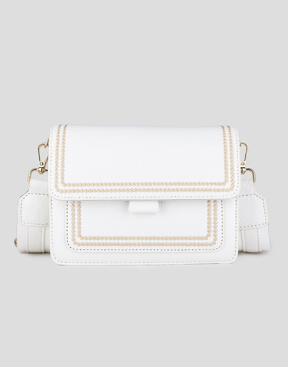 Schultertasche mit genähtem Rand, weiß