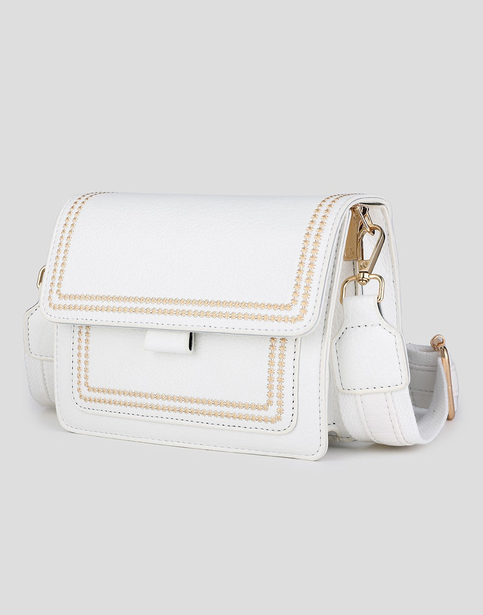 Schultertasche mit genähtem Rand, weiß