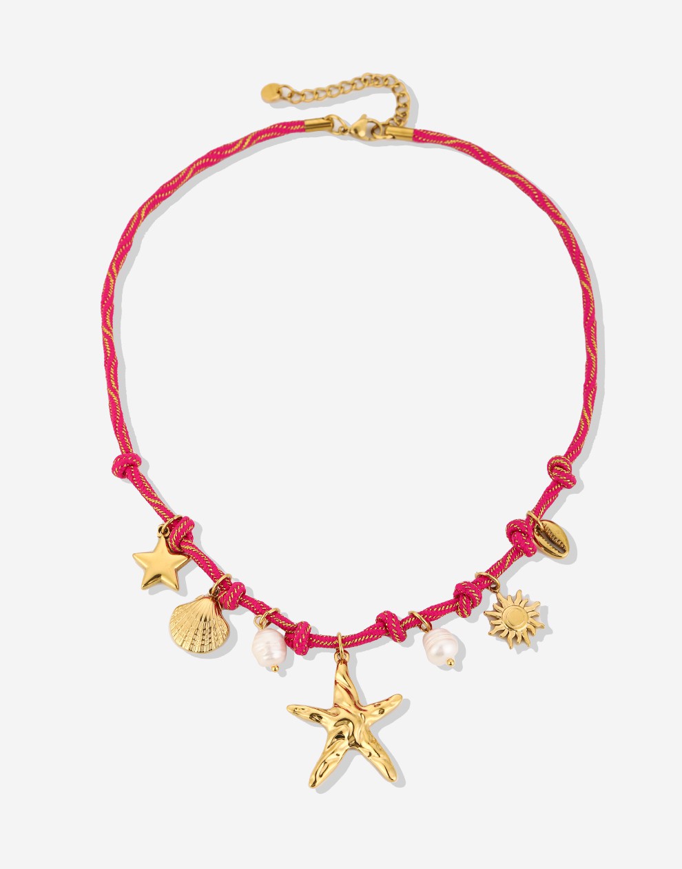 fuchia touw ketting met zeester bedels