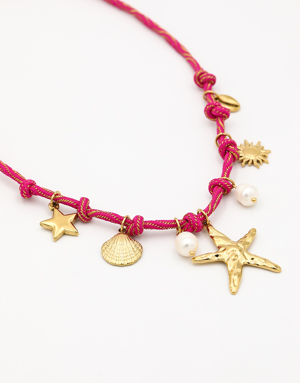 fuchia touw ketting met zeester bedels