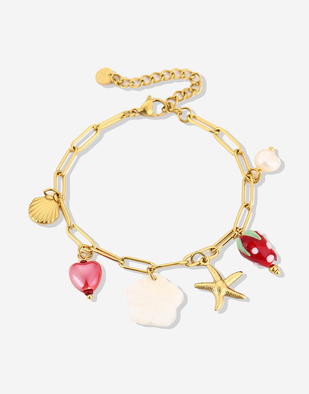 Bedelarmband met schakels en multi hangers
