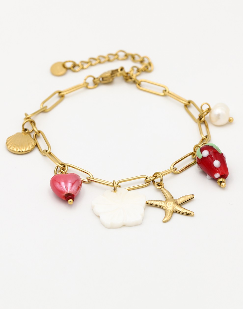Bedelarmband met schakels en multi hangers