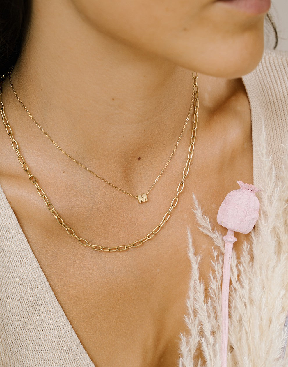 Initialen ketting letter M goudkleurig