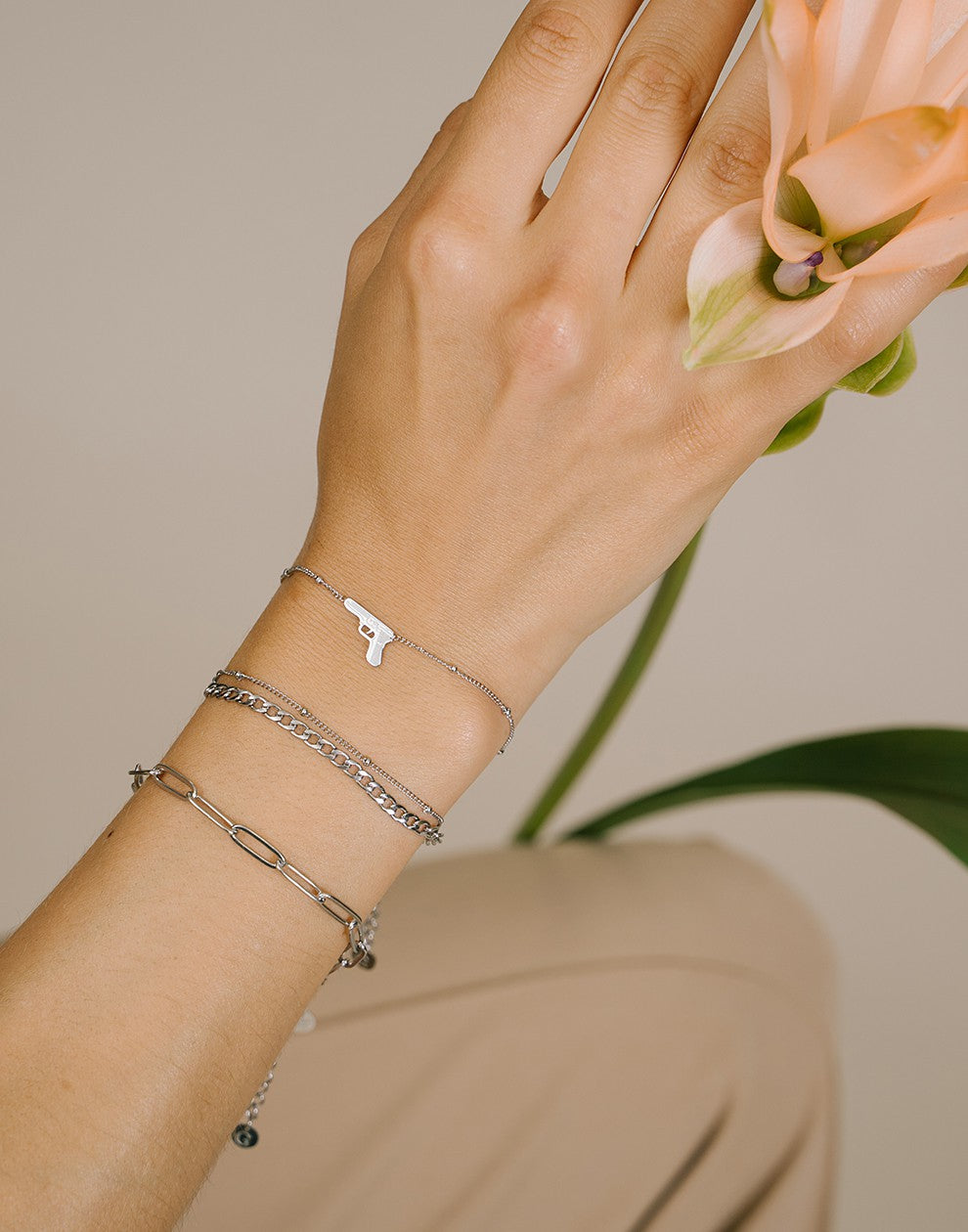 Dubbele schakelarmband zilverkleurig