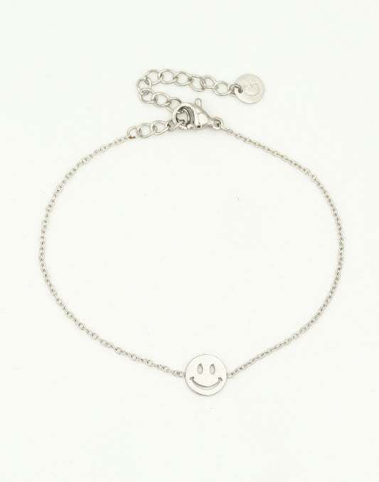 Smiley armband fijn zilverkleurig