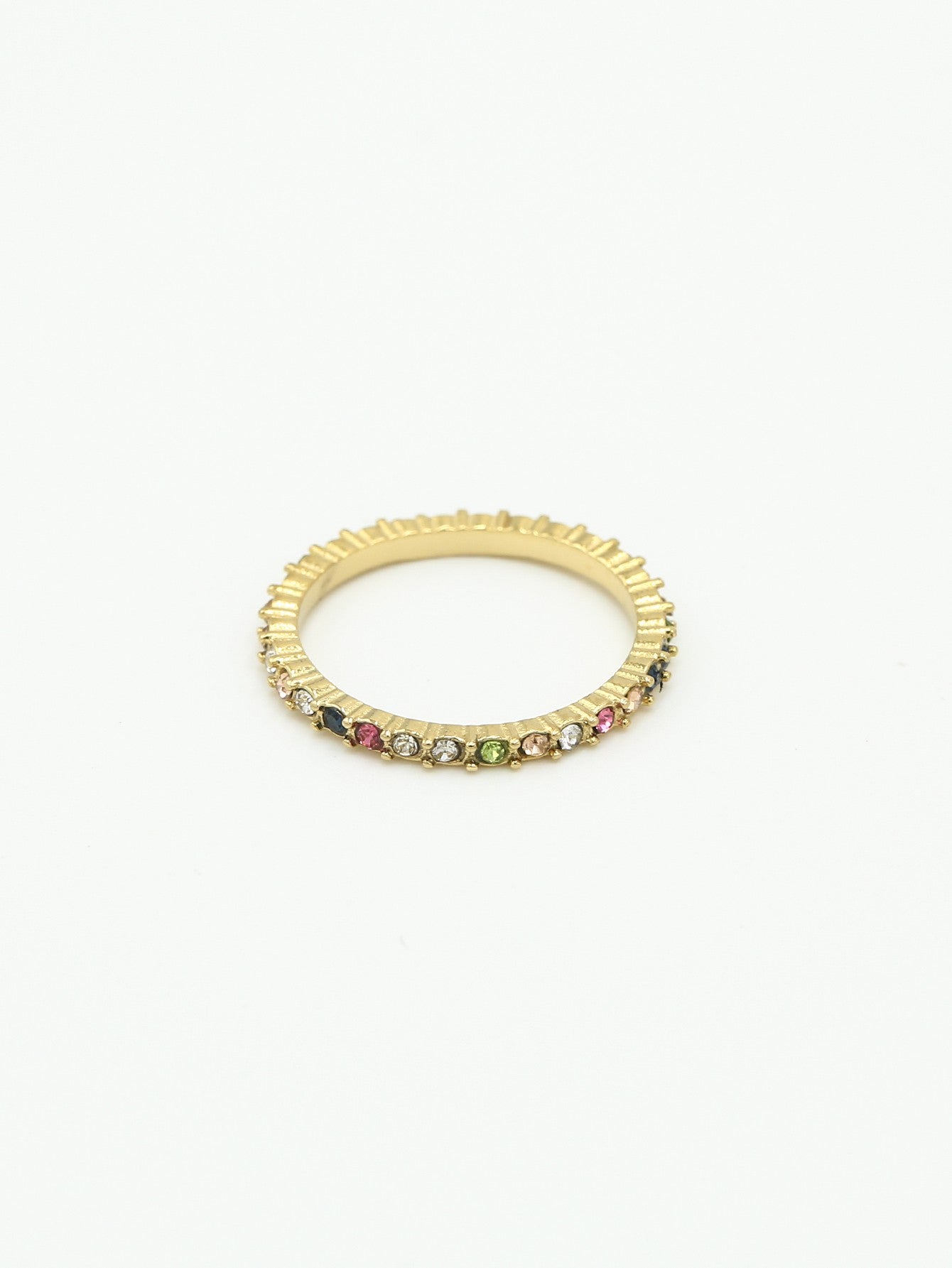 Minimalistische ring met kleurrijke strass steentjes