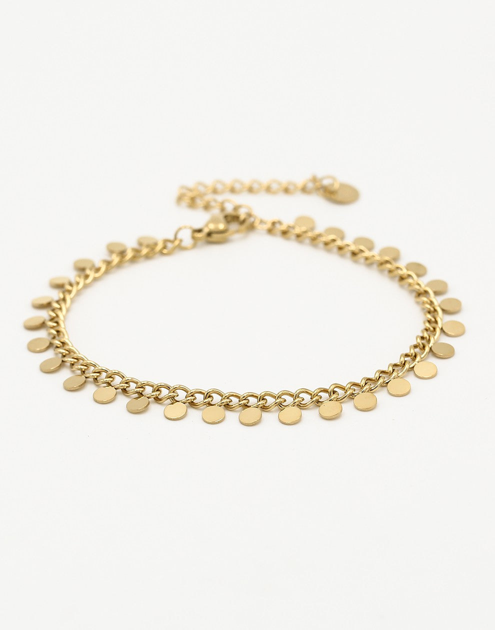 schakelarmband met fijne muntjes goudkleurig