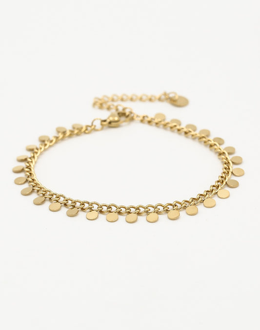 schakelarmband met fijne muntjes goudkleurig