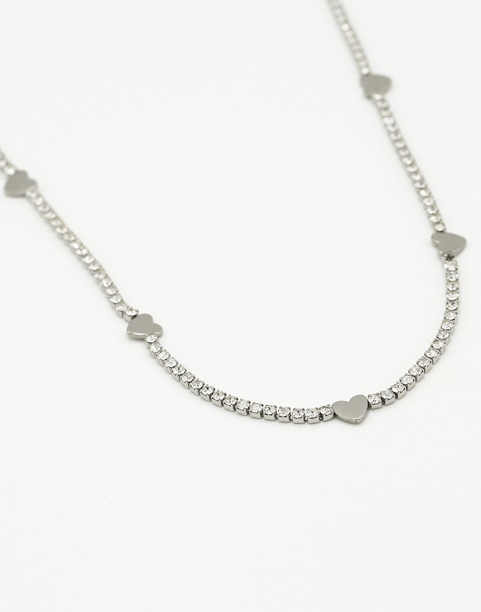 Tennis ketting met hartjes zilverkleurig