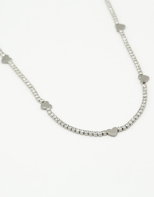 Tennis ketting met hartjes zilverkleurig