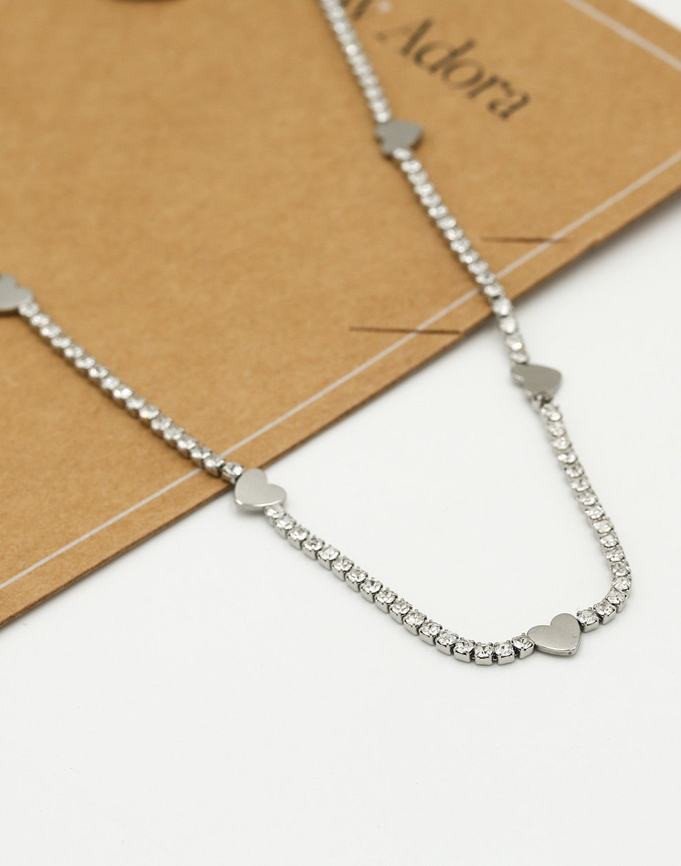Tennis ketting met hartjes zilverkleurig