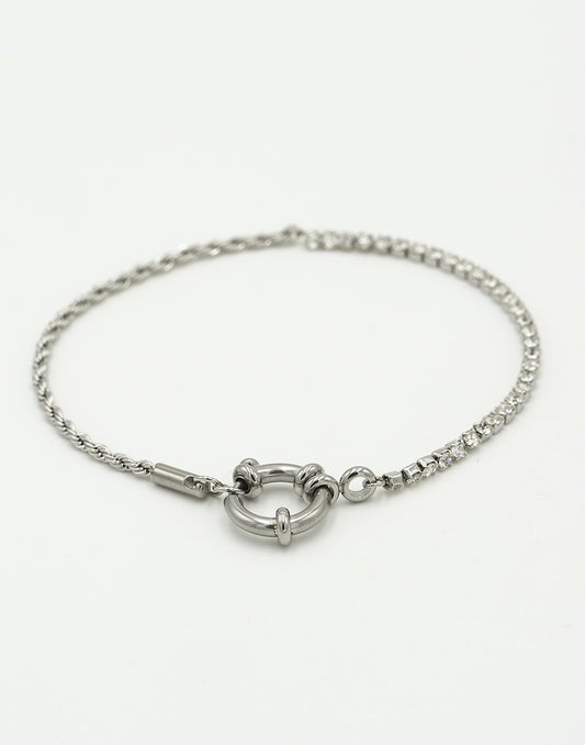 Armband gedraaide schakel met steentjes zilverkleurig