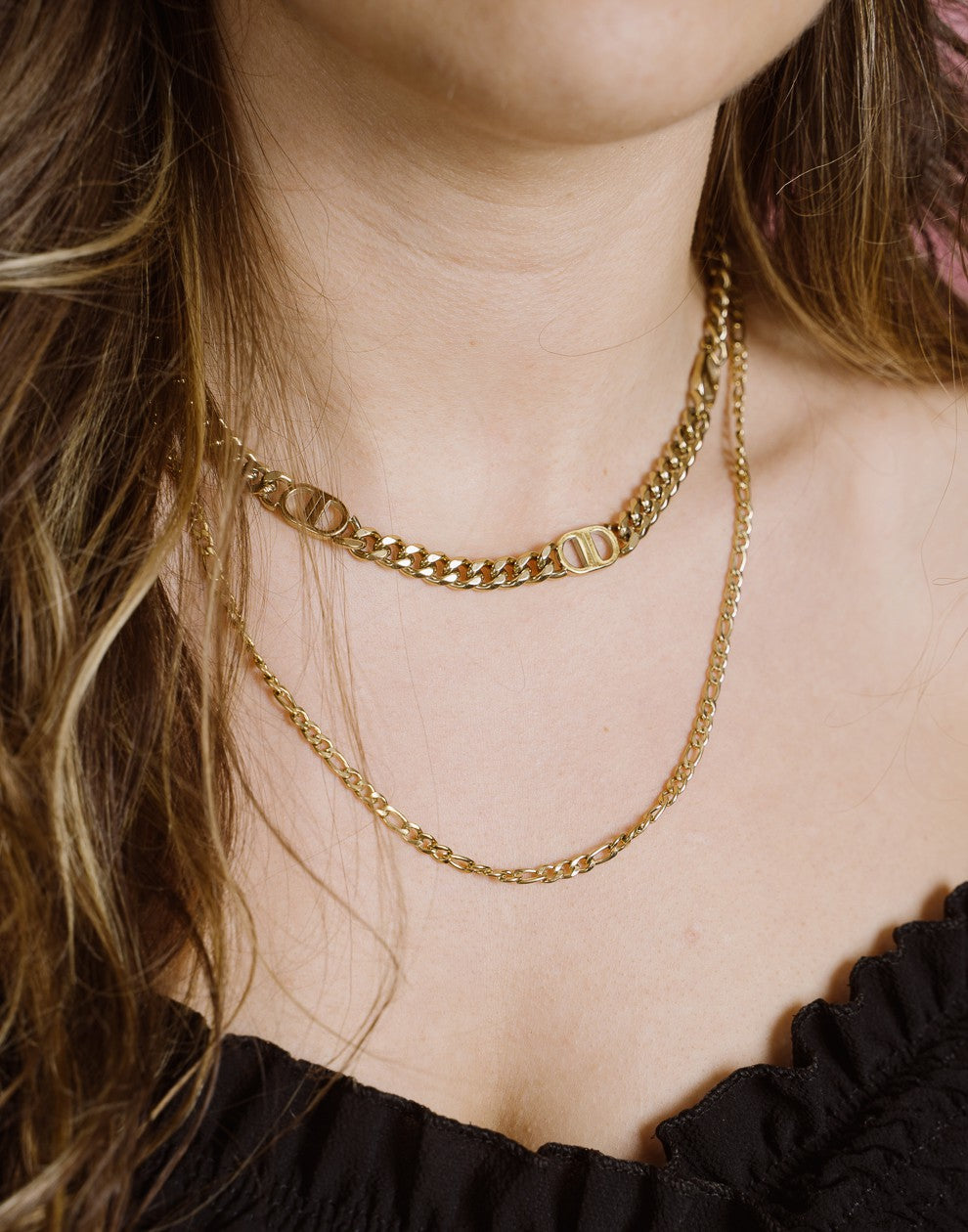 Schakelketting symbool DD goudkleurig