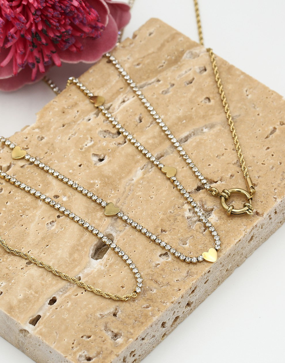 Ketting tennis en gedraaide schakel goudkleurig
