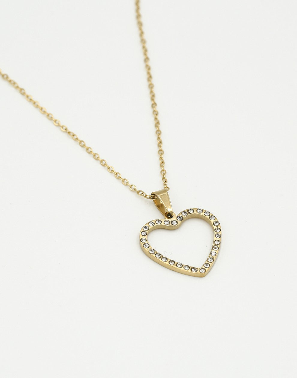 Ketting open hart met strass goudkleurig