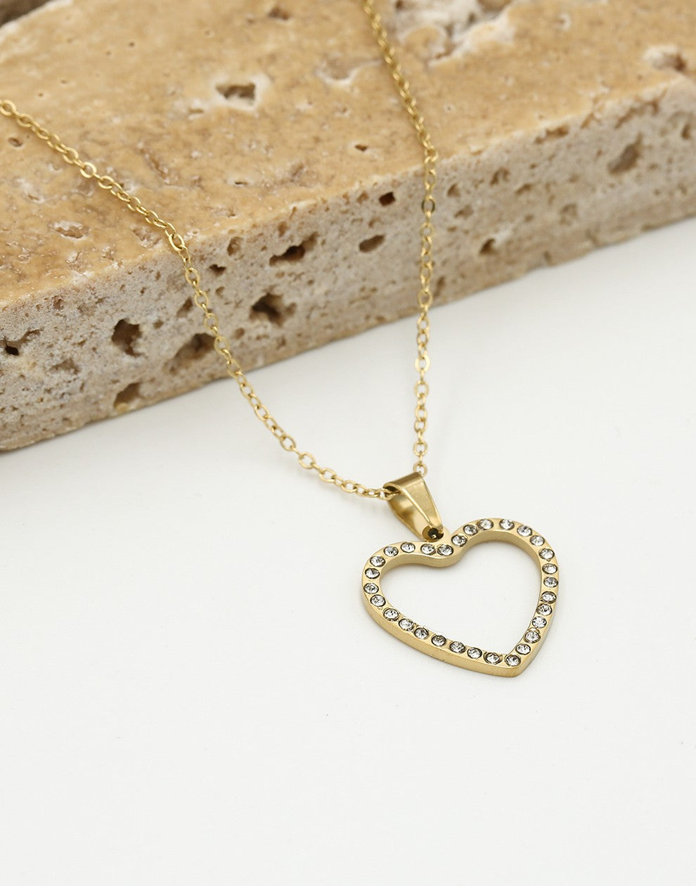 Ketting open hart met strass goudkleurig