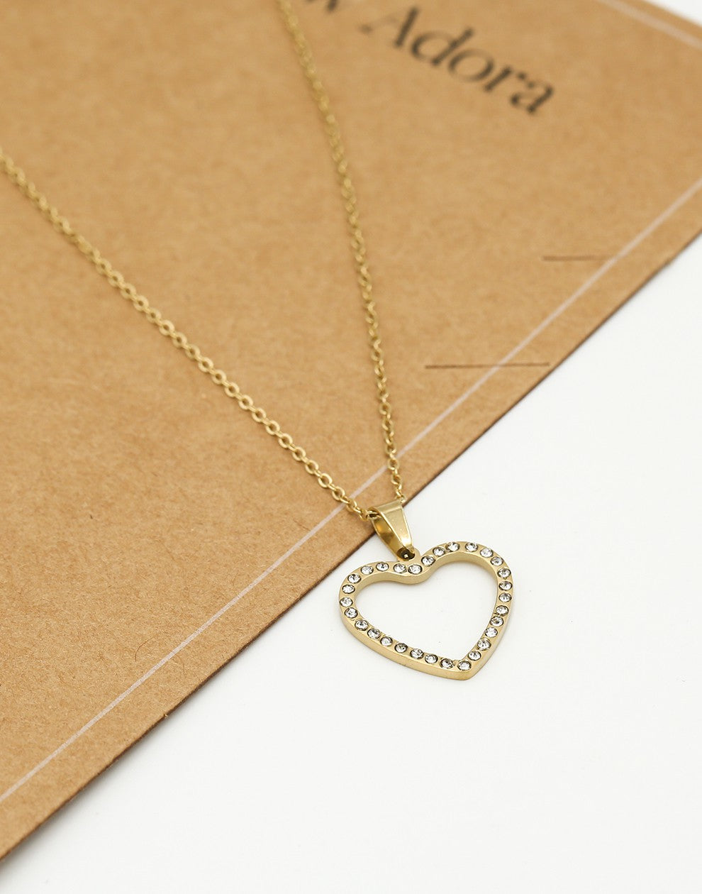 Ketting open hart met strass goudkleurig
