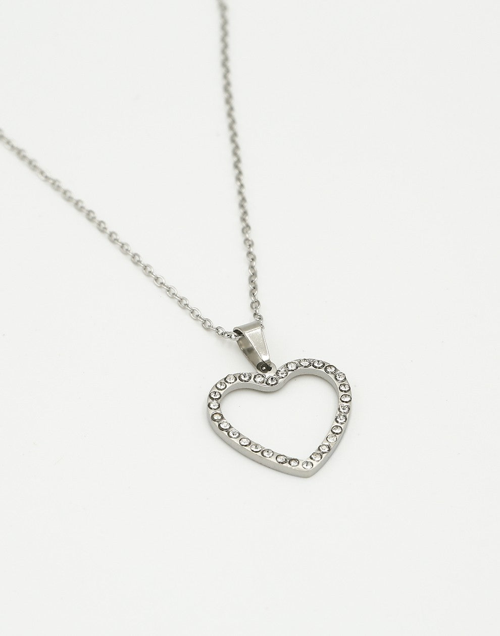 Ketting open hart met strass zilverkleurig