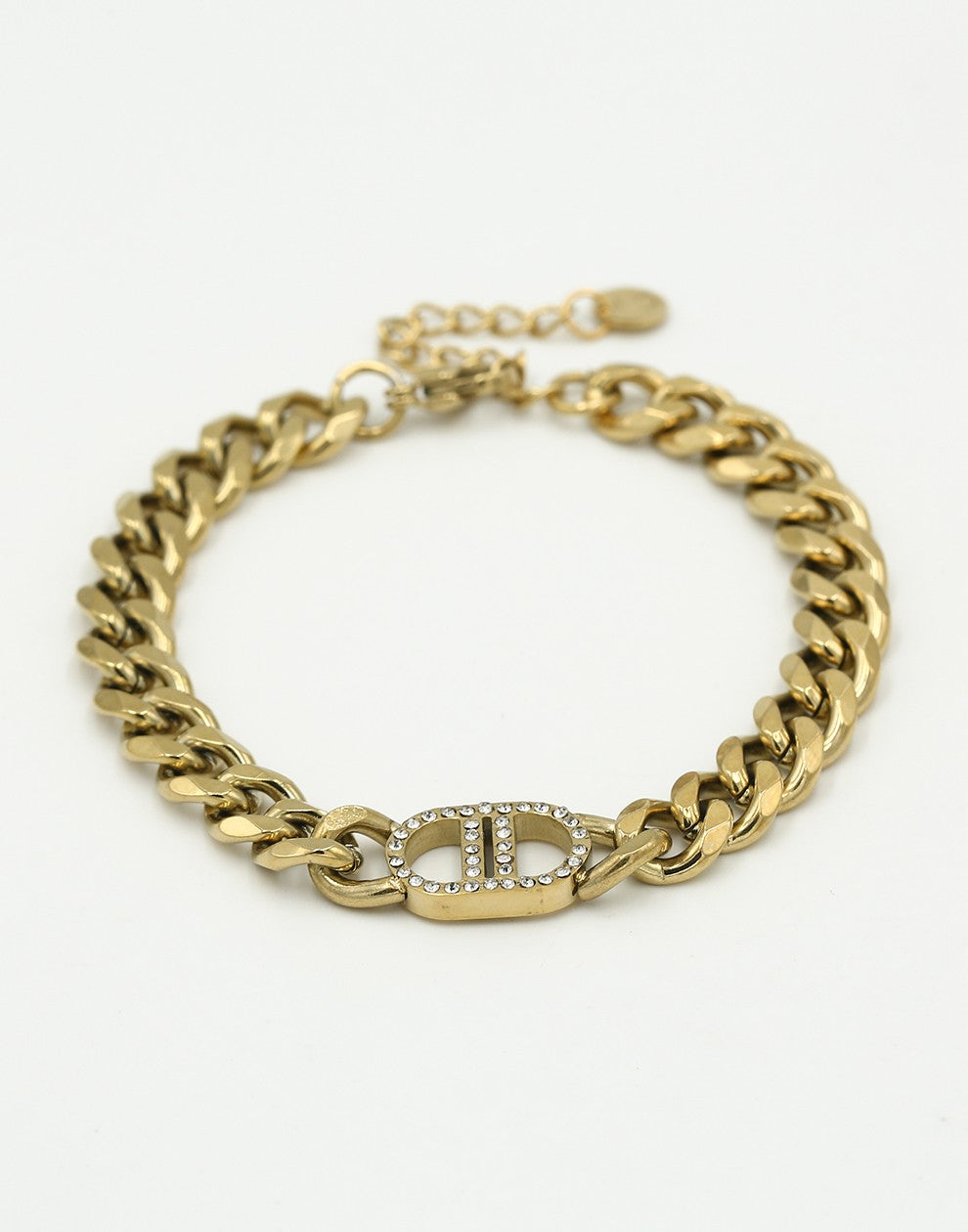 Armband DD met strass goudkleurig
