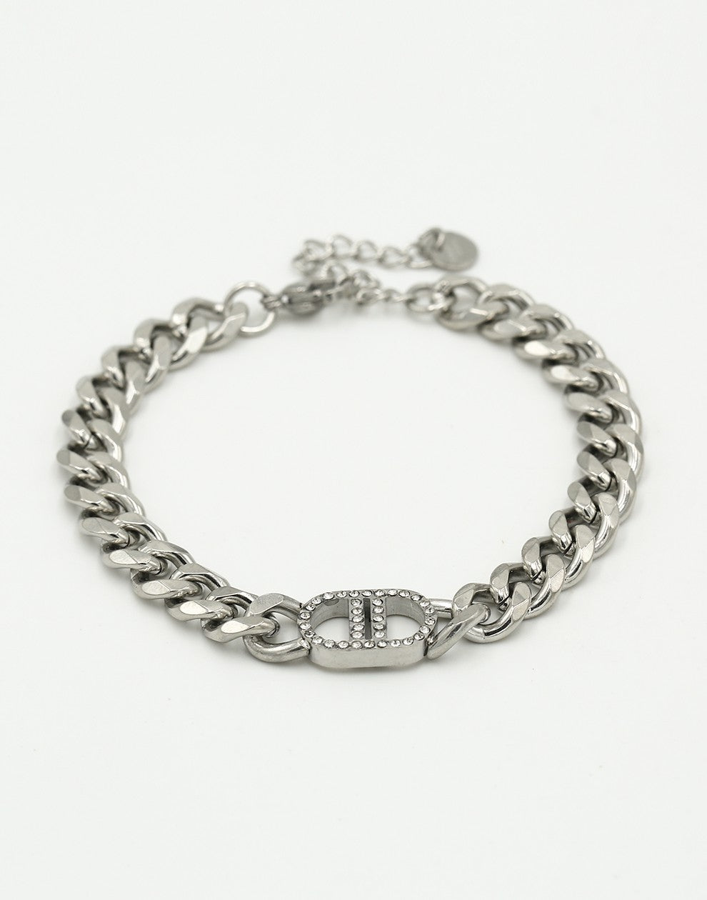 Armband DD met strass zilverkleurig