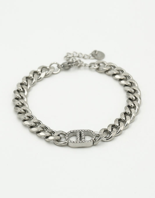 Armband DD met strass zilverkleurig