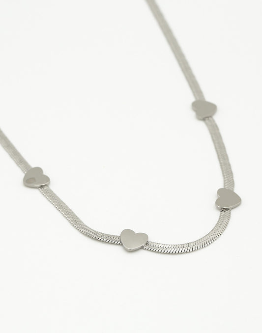 Ketting snake met hartjes zilverkleurig