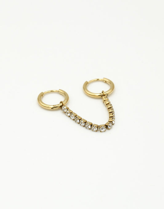 Oorringen dubbel met zirkonia ketting goudkleurig