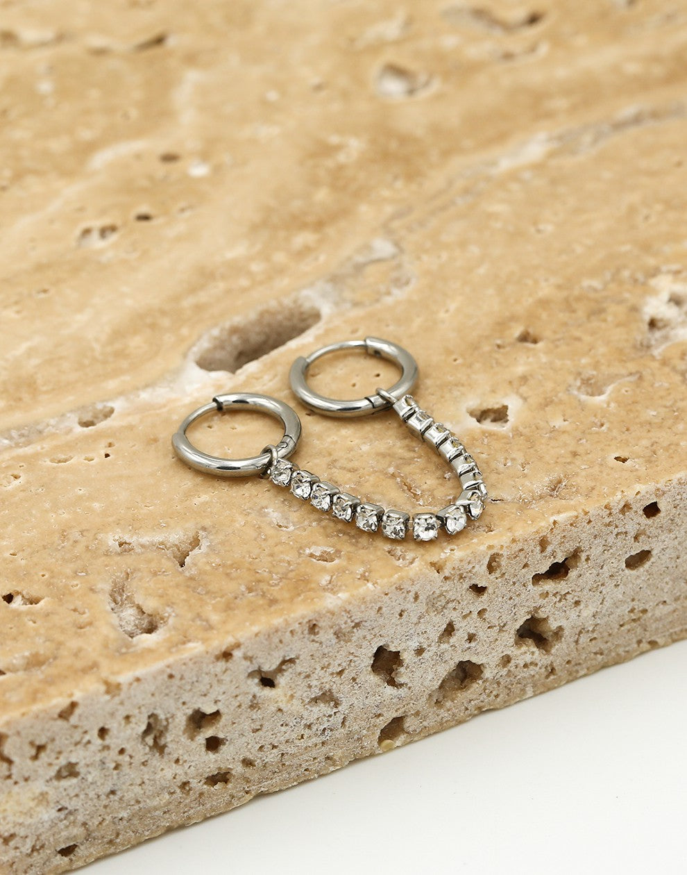 Oorringen dubbel met zirkonia ketting zilverkleurig