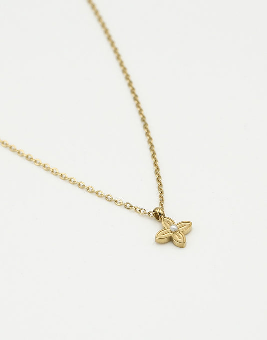 Ketting klaver met parel goudkleurig