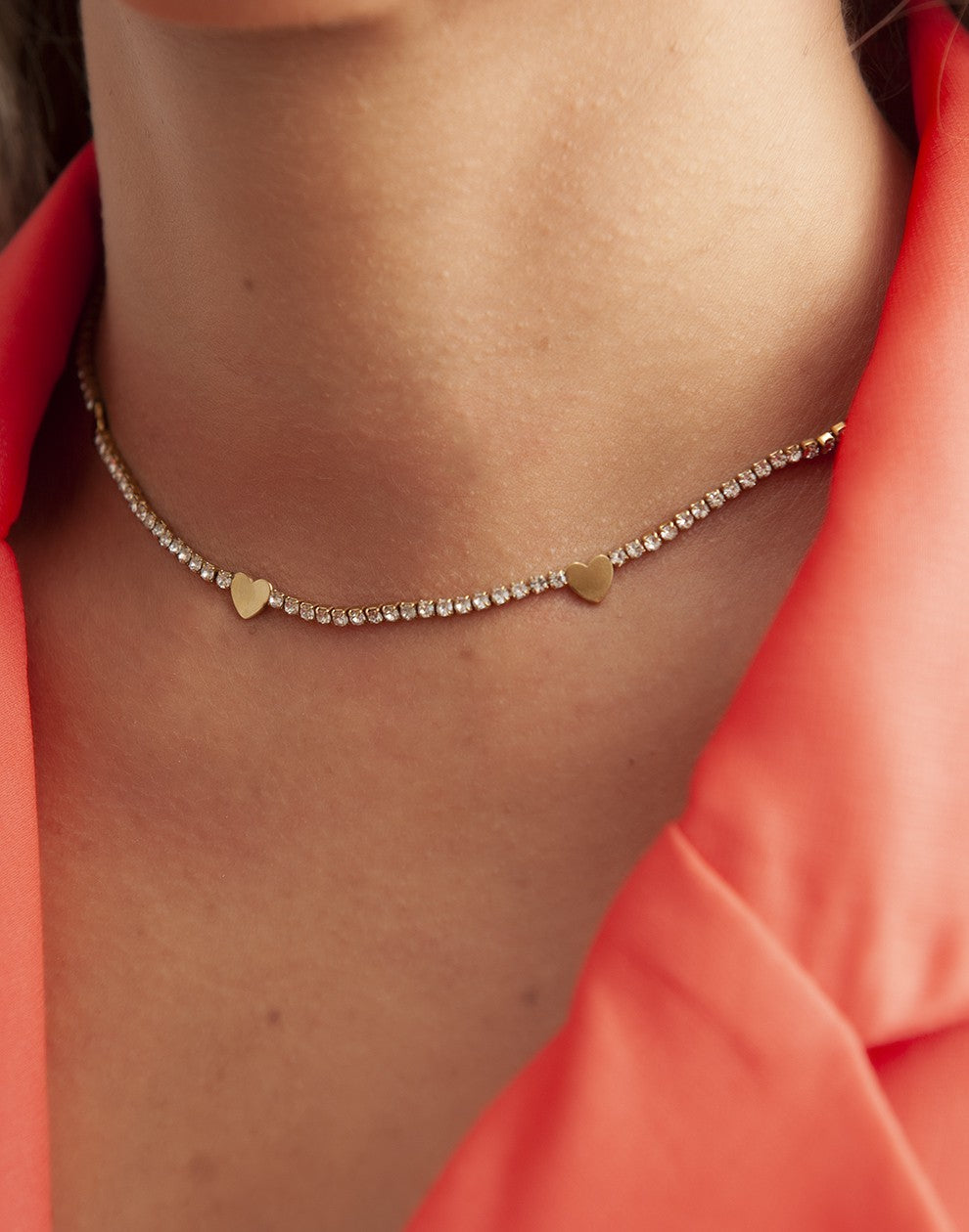 Tennis ketting met hartjes goudkleurig