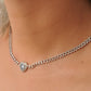 Fine link chain heart with silver-colored stone