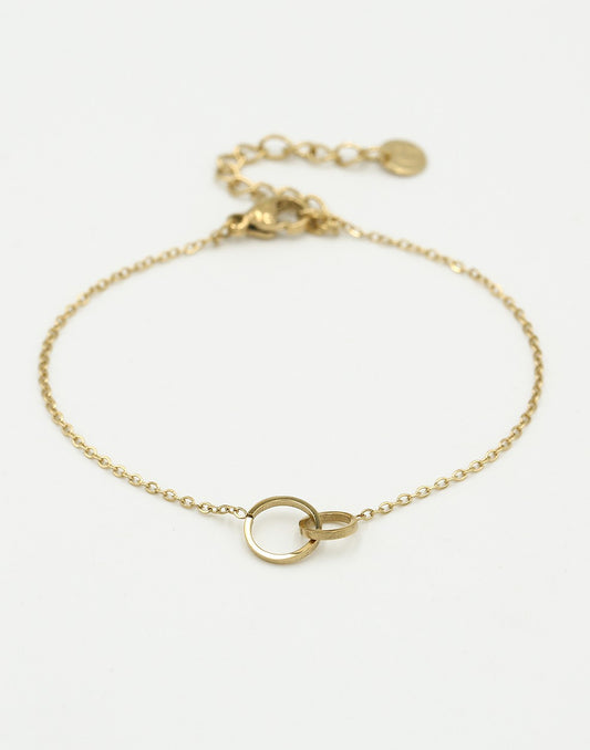 Armband 2 open rondjes verbonden goudkleurig