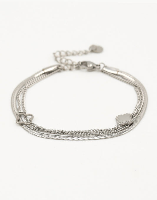 Armband dubbel klaver zilverkleurig