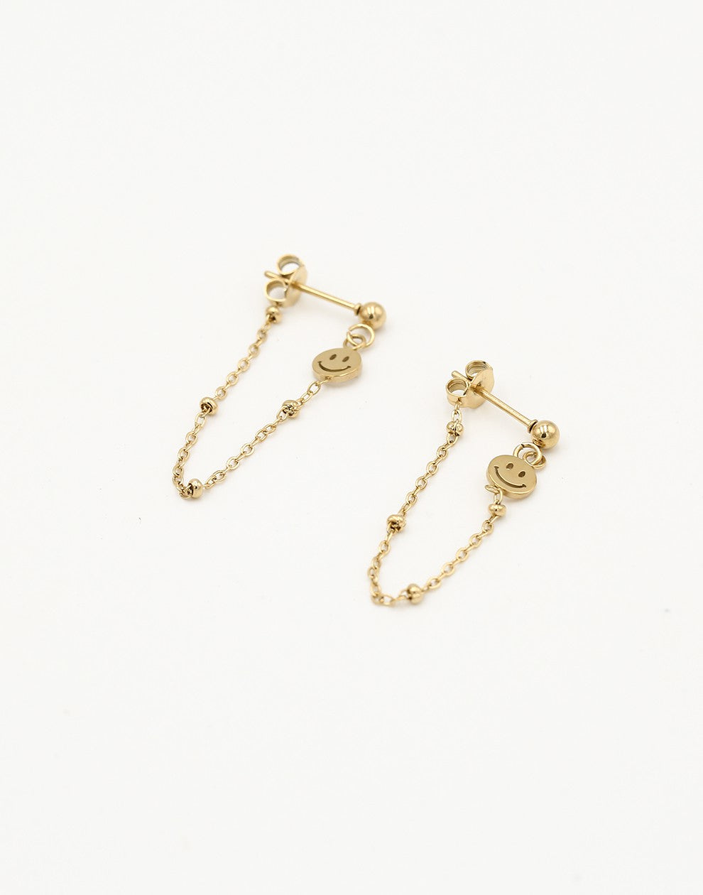 Oorsteker smiley chain goudkleurig