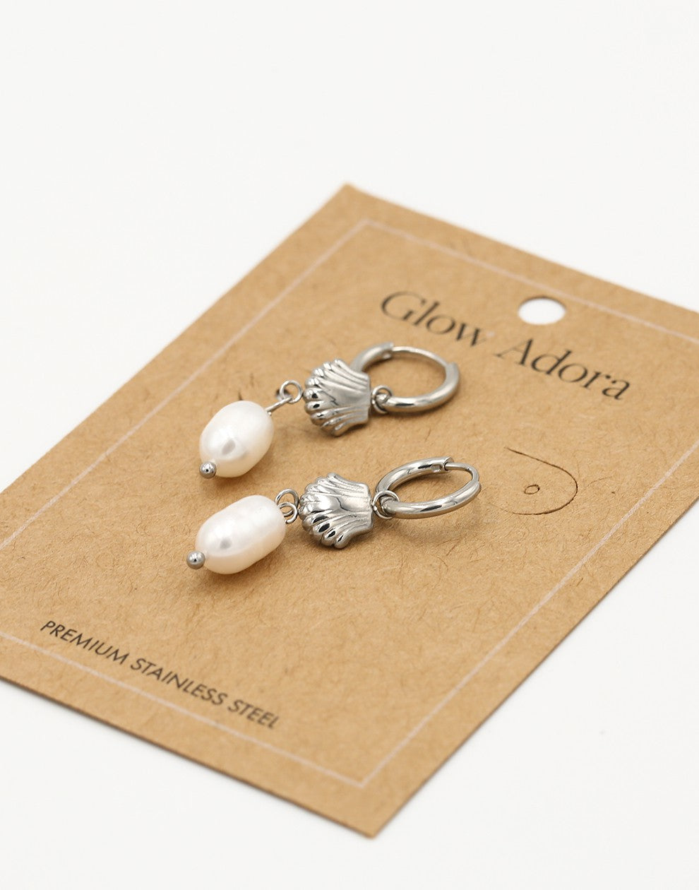 Ooringen schelp met parel zilverkleurig