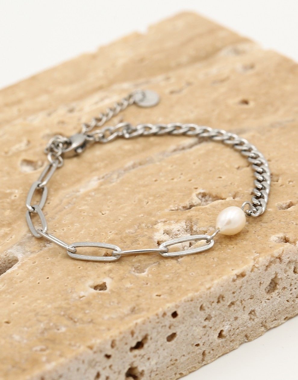 Schakelarmband parel zilverkleurig