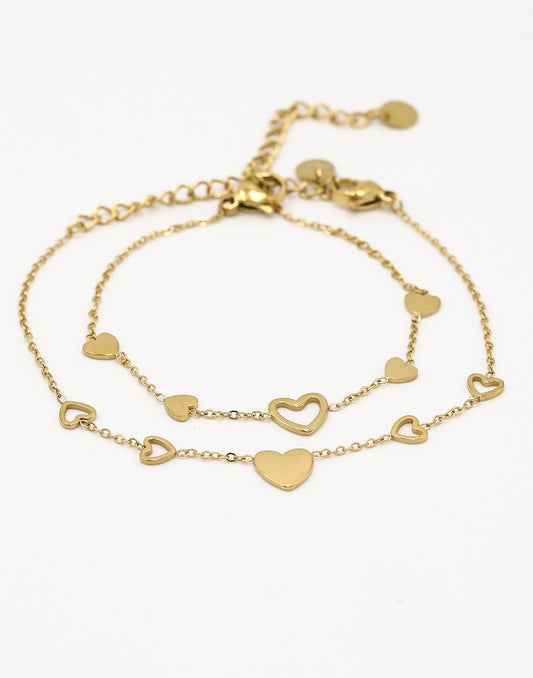 Armbanden vriendschapset hartjes goudkleurig