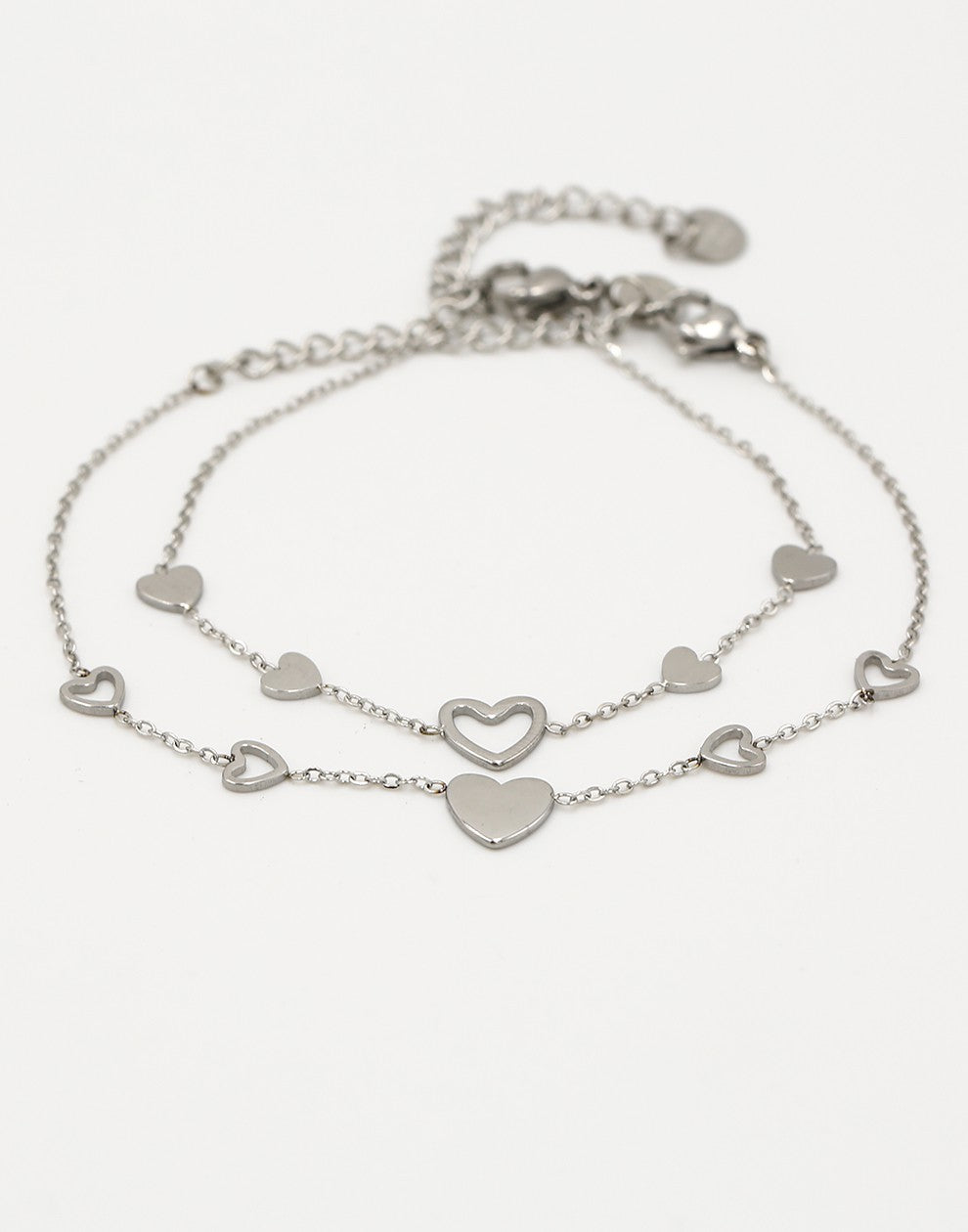 Armbanden vriendschapset hartjes zilverkleurig