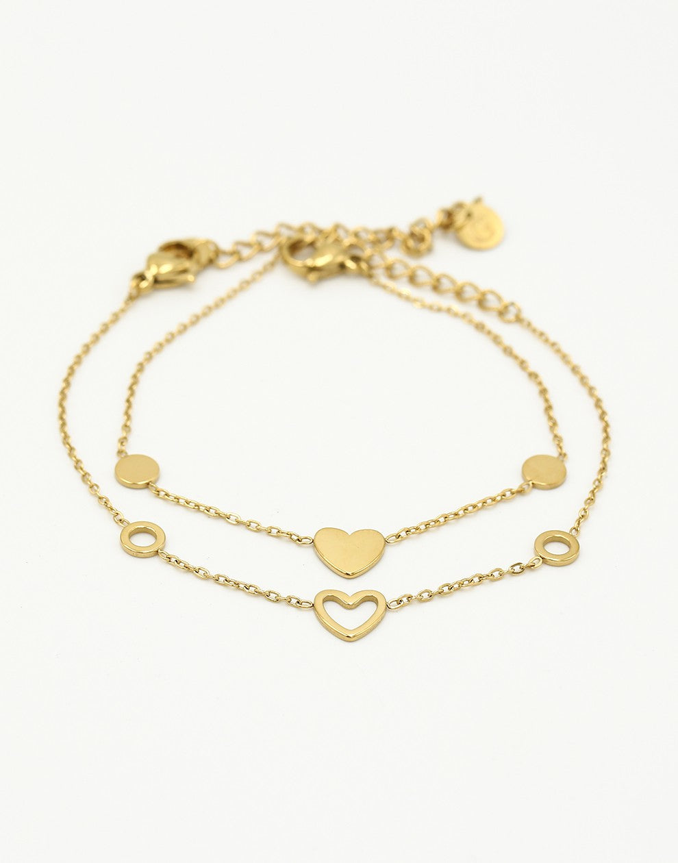 Vriendschaps armbanden hartjes met cirkels goudkleurig
