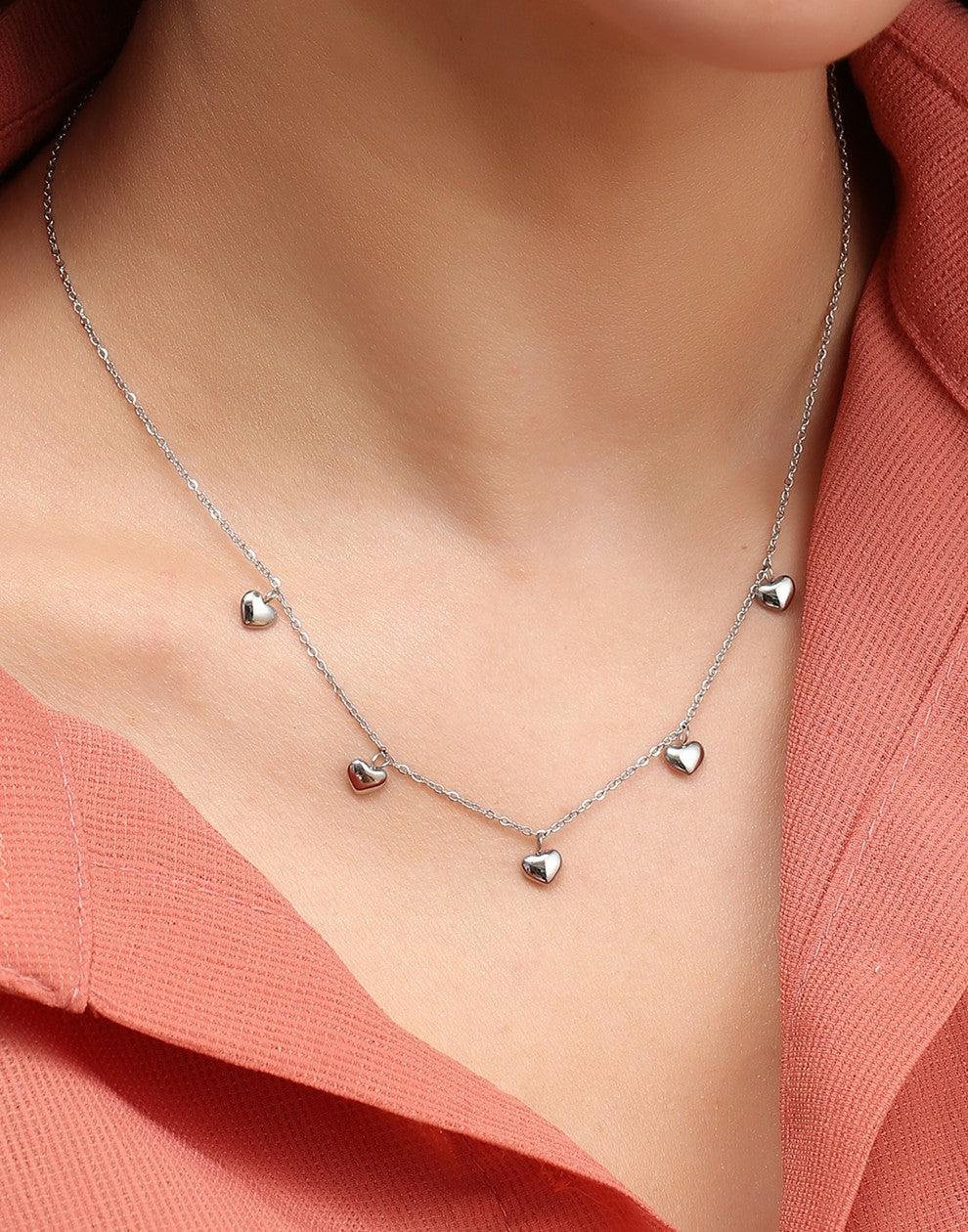 Ketting hartjes multi zilverkleurig