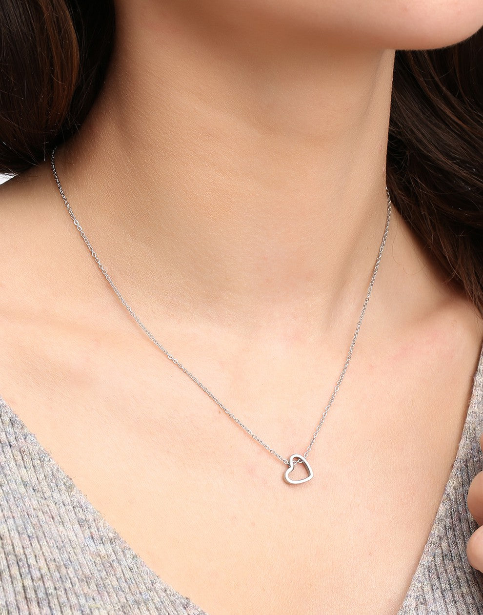 Ketting hartje schuin zilverkleurig