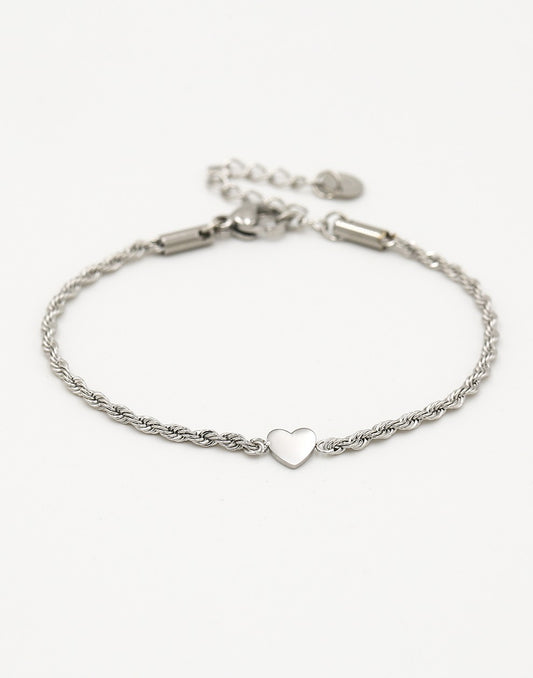 Armband gedraaid met hartje zilverkleurig